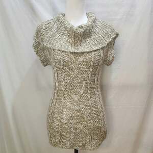 Mudd Loose Cable Knit Cap Sleeve Slim Cabin Cottage Cowl Sweater, Large
